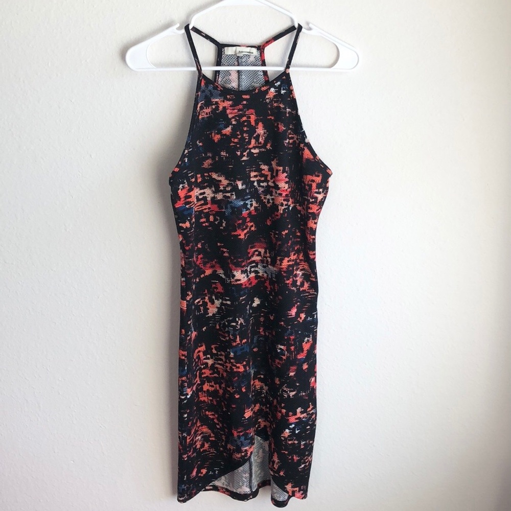 June & Hudson Halter Body Con Black Red High Low